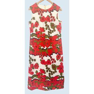 Vintage Floral Poppy Sleeveless Midi Shift Dress 60s / 70s Size Small